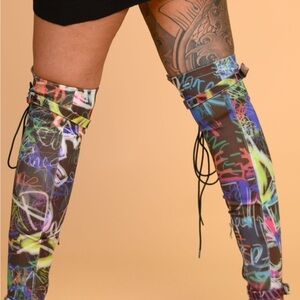 Colorful Graffiti Heeled Boots